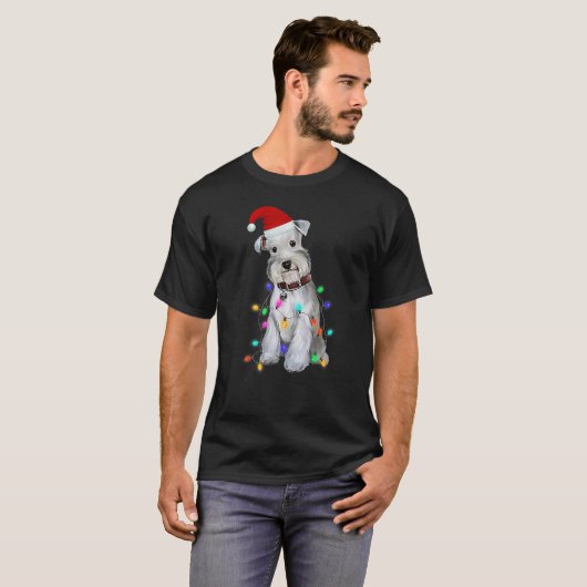 Schnauzer Dog kerstboomverlichting T-shirt (Voorkant volledig)
