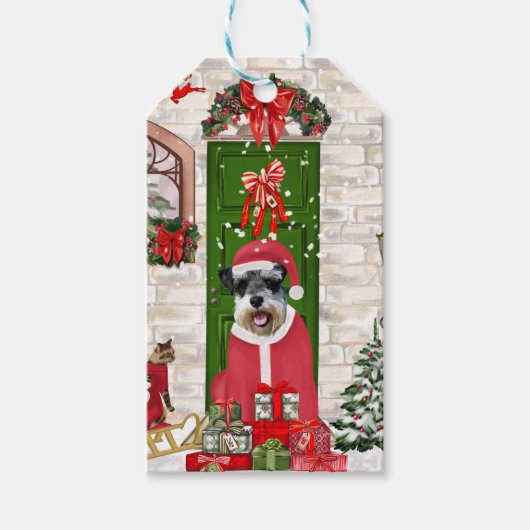 Schnauzer Dog Kerstmis Cadeaulabel (Voorkant)