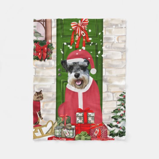 Schnauzer Dog Kerstmis Fleece Deken (Voorkant)