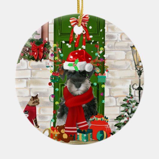 Schnauzer Dog Kerstmis Keramisch Ornament (Voorkant)