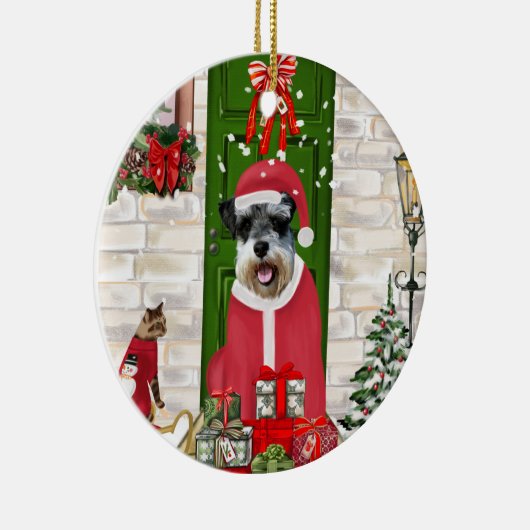 Schnauzer Dog Kerstmis Keramisch Ornament (Rechts)
