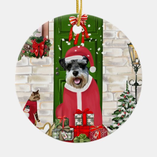 Schnauzer Dog Kerstmis Keramisch Ornament (Voorkant)