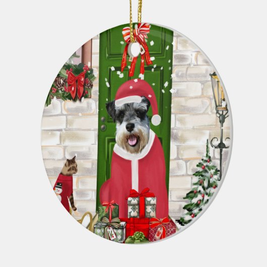 Schnauzer Dog Kerstmis Keramisch Ornament (Links)