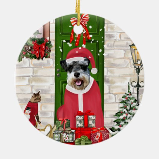 Schnauzer Dog Kerstmis Keramisch Ornament (Achterkant)