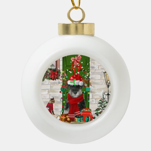 Schnauzer Dog Kerstmis Keramische Bal Ornament (Voorkant)