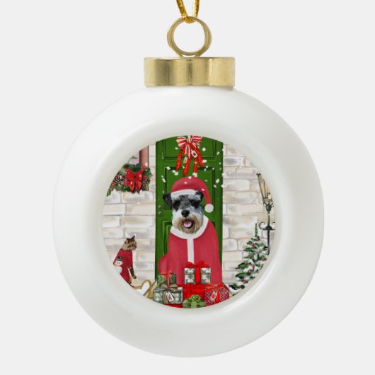Schnauzer Dog Kerstmis Keramische Bal Ornament (Voorkant)