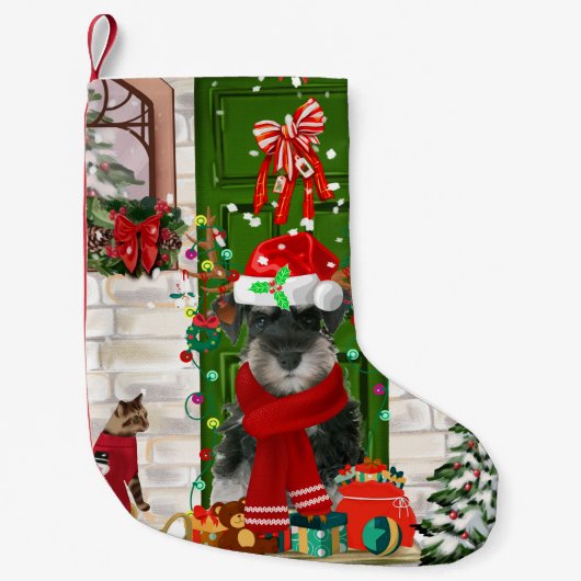 Schnauzer Dog Kerstmis Kleine Kerstsok (Voorkant)
