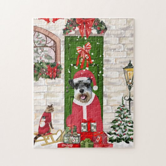 Schnauzer Dog Kerstmis Legpuzzel (Verticaal)
