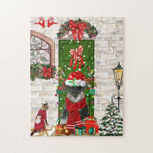 Schnauzer Dog Kerstmis Legpuzzel (Verticaal)
