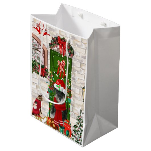 Schnauzer Dog Kerstmis Medium Cadeauzakje (Voorkant Gekanteld)