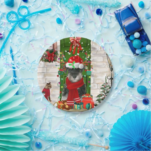 Schnauzer Dog Kerstmis Papieren Bordje (Feest)