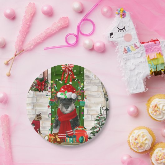 Schnauzer Dog Kerstmis Papieren Bordje (Feest)