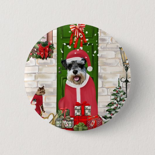 Schnauzer Dog Kerstmis Ronde Button 5,7 Cm (Voorkant)