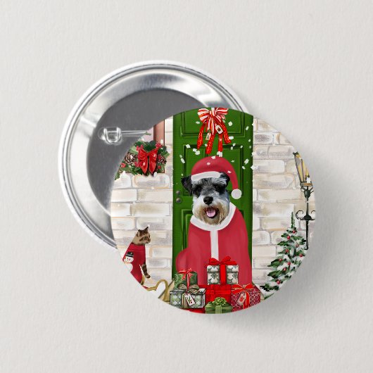 Schnauzer Dog Kerstmis Ronde Button 5,7 Cm (Voorkant /achterkant)