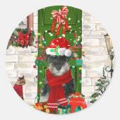 Schnauzer Dog Kerstmis Ronde Sticker (Voorkant)