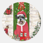 Schnauzer Dog Kerstmis Ronde Sticker (Voorkant)