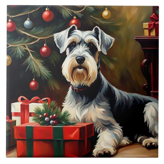 Schnauzer Dog Kerstmis Tegeltje (Voorkant)