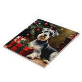 Schnauzer Dog Kerstmis Tegeltje (Zijkant)