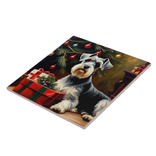 Schnauzer Dog Kerstmis Tegeltje (Zijkant)