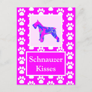 Schnauzer Dog Kisses Silhouet Schattige Roze & Bla Briefkaart