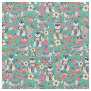 schnauzer dog kroop oren  florals aqua stof