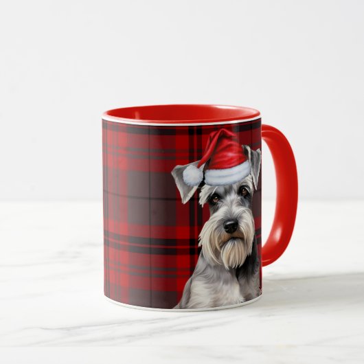 Schnauzer Dog Lover Holiday Red Plaid Christmas Mok (Voorkant rechts)