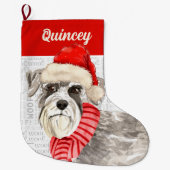 Schnauzer Dog met Naam Wof Achtergrond Grote Kerstsok (Voorkant)