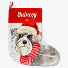 Schnauzer Dog met Naam Wof Achtergrond Grote Kerstsok