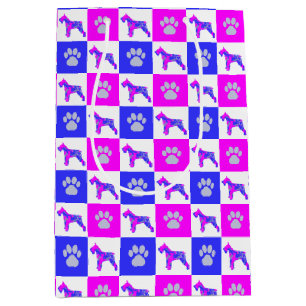 Schnauzer Dog & Paw Crazy Hot Pink & Blue Medium Cadeauzakje