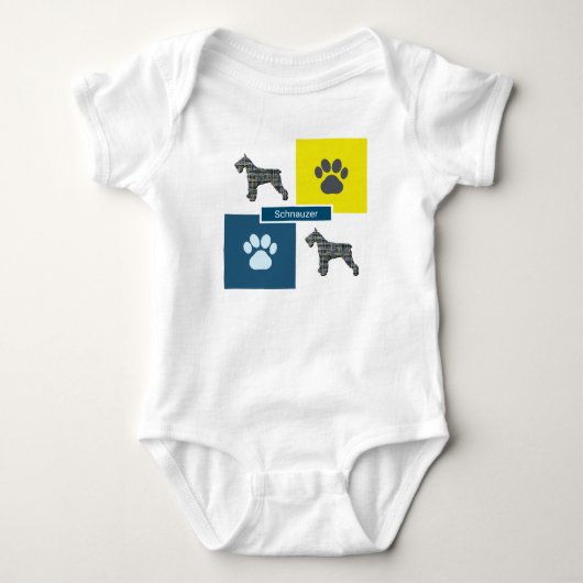 Schnauzer Dog & Paw Print Yellow Grid Silhouette Romper (Voorkant)