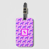 Schnauzer Dog Pink & Blue Silhouette Monogram Bagagelabel (Voorkant (verticaal))