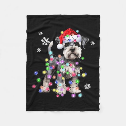 Schnauzer Dog Reindeer Christmas Lights Ugly Xmas Fleece Deken (Voorkant)