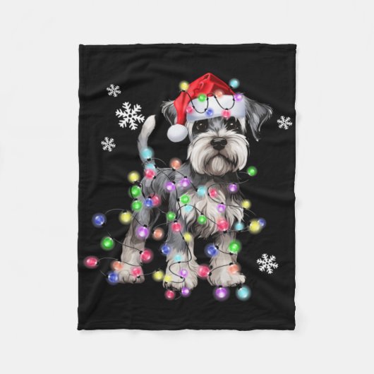 Schnauzer Dog Reindeer Christmas Lights Ugly Xmas Fleece Deken (Voorkant)