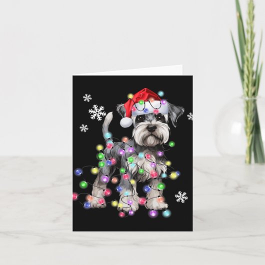 Schnauzer Dog Reindeer Christmas Lights Ugly Xmas  Kaart (Voorkant)