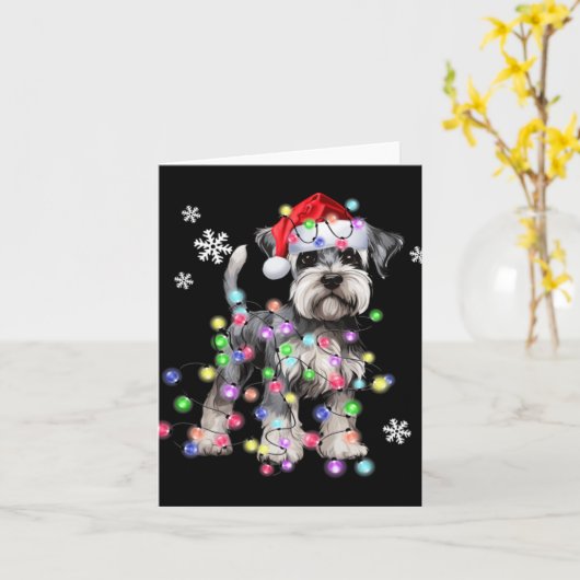 Schnauzer Dog Reindeer Christmas Lights Ugly Xmas  Kaart (Gele Bloem)