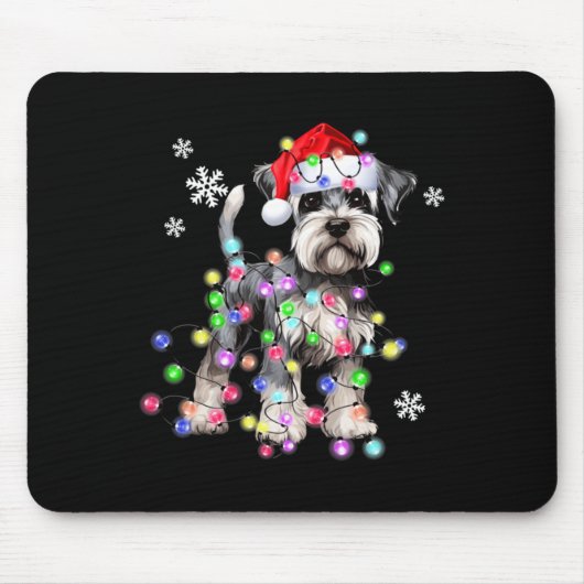 Schnauzer Dog Reindeer Christmas Lights Ugly Xmas Muismat (Voorkant)