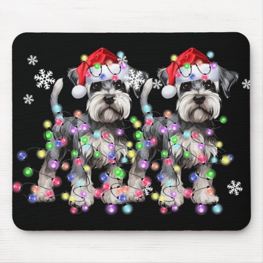 Schnauzer Dog Reindeer Christmas Lights Ugly Xmas Muismat (Voorkant)