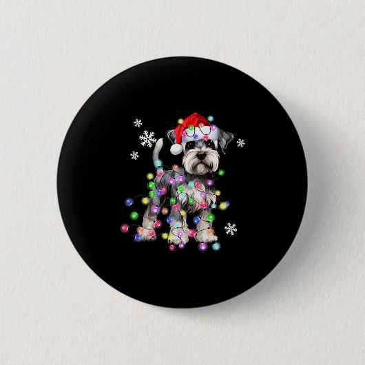 Schnauzer Dog Reindeer Christmas Lights Ugly Xmas  Ronde Button 5,7 Cm (Voorkant)
