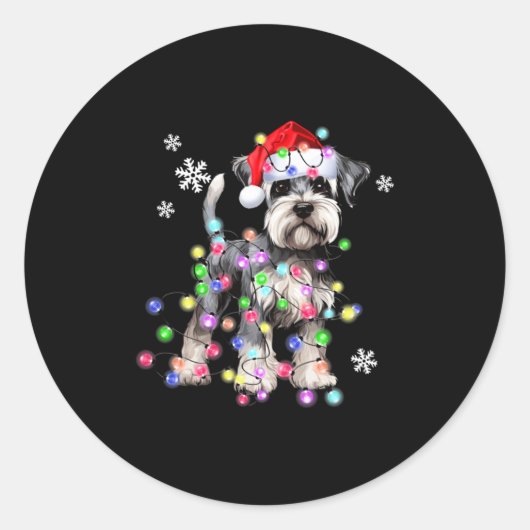 Schnauzer Dog Reindeer Christmas Lights Ugly Xmas  Ronde Sticker (Voorkant)