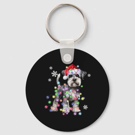 Schnauzer Dog Reindeer Christmas Lights Ugly Xmas  Sleutelhanger (Voorkant)