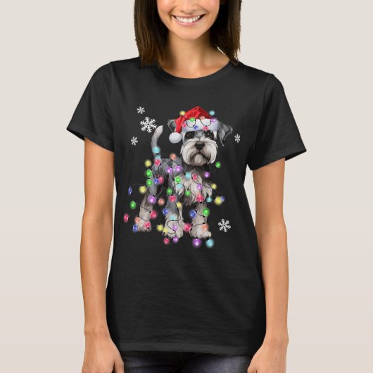 Schnauzer Dog Reindeer Christmas Lights Ugly Xmas  T-shirt (Voorkant)