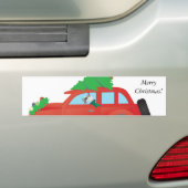 Schnauzer Dog Rijden met een kerstwagen met boom Bumpersticker (Op auto)