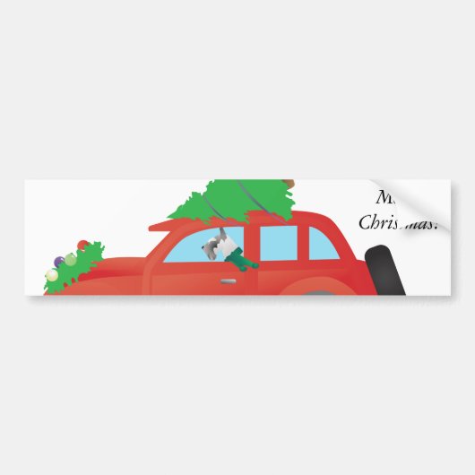 Schnauzer Dog Rijden met een kerstwagen met boom Bumpersticker (Voorkant)