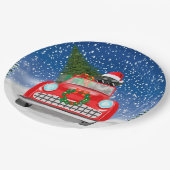 Schnauzer Dog rijdt met sneeuwkerst Papieren Bordje (Gekanteld)