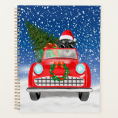 Schnauzer Dog rijdt met sneeuwkerst Planner (Voorkant)