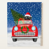 Schnauzer Dog rijdt met sneeuwkerst Planner (Achterkant)