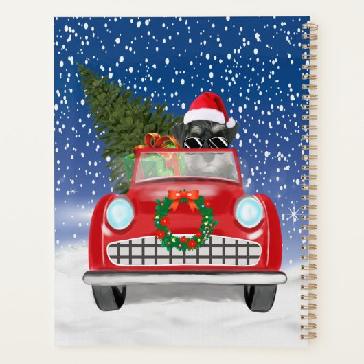 Schnauzer Dog rijdt met sneeuwkerst Planner (Achterkant)
