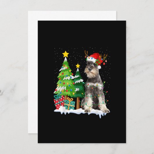 Schnauzer Dog Santa Hat Reindeer Kerstlampjes Kaart (Voorkant / Achterkant)