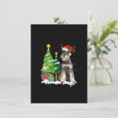Schnauzer Dog Santa Hat Reindeer Kerstlampjes Kaart (Staand voorkant)