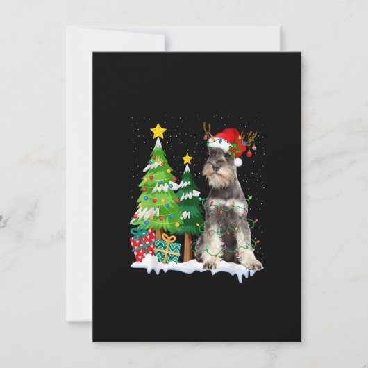 Schnauzer Dog Santa Hat Reindeer Kerstlampjes Kaart (Voorkant)